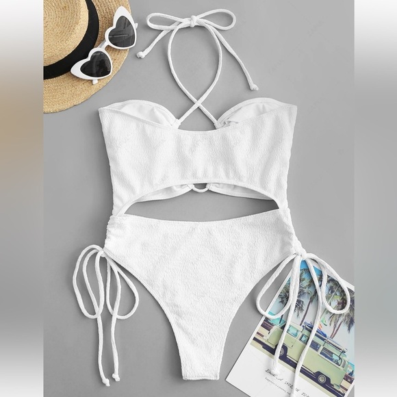 🆕 ZAFUL Textured Lace Up Cinched Cutout One-piece Swimsuit size small - Picture 5 of 9